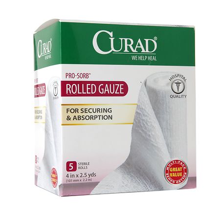 Curad Pro-Sorb Rolled Gauze Sterile Rolls 4 in x 2.5 yds (101 mm x 2.2 mm) White