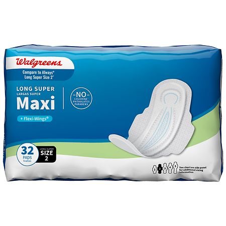 Walgreens Maxi Pads, Long Super, With Flexi-Wings Size 2 (ct. 32)