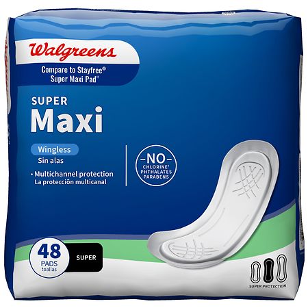 Walgreens Maxi Pads, Overnight, Wingless Unscented