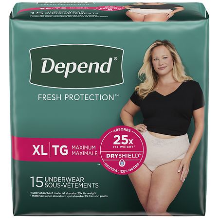 Depend Women's Night Defense Incontinence Overnight Underwear, Black/Beige, M - 15 count