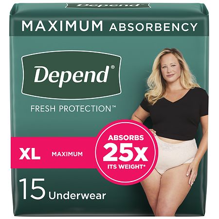 Depend Adult Incontinence Underwear for Women, Disposable, Maximum Extra Large Blush