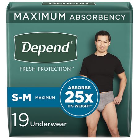 Depend Adult Incontinence Underwear for Men, Disposable, Maximum S/ M Gray