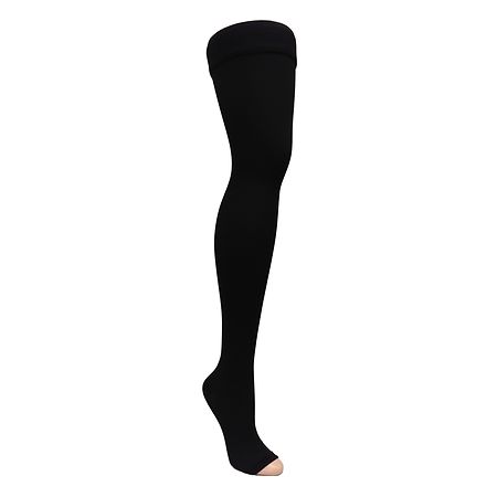 ITA-MED Microfiber Unisex Thigh Highs with Open Toe Firm Compression 25-35 mmHg Black