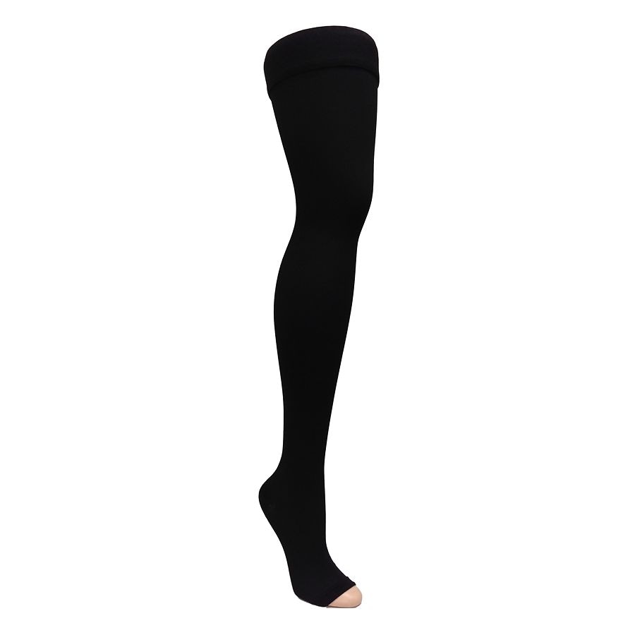 ITA-MED Microfiber Unisex Thigh Highs with Open Toe Firm Compression 25-35  mmHg Black, Black