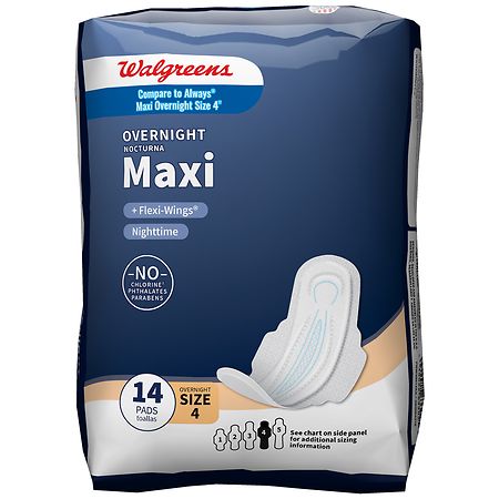 Walgreens Maxi Pads, Overnight, With Flexi-Wings Size 4 (ct. 14)