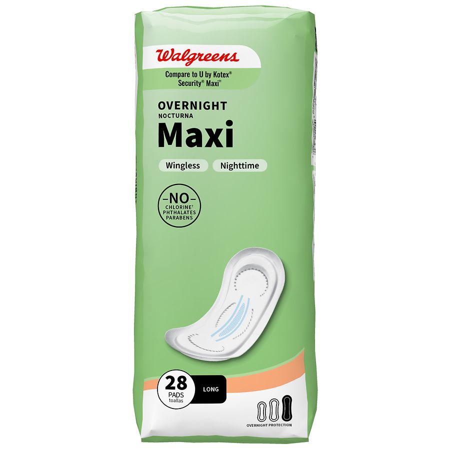 Walgreens Maxi Pads, Overnight, Wingless Unscented, (28 ct)