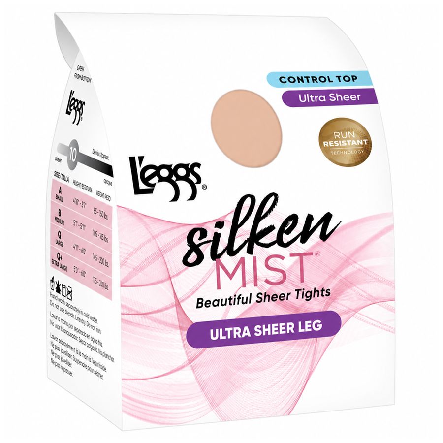 L'eggs Silken Mist Ultra Sheer Run Resist Control Top Toe Tights Nude, Nude