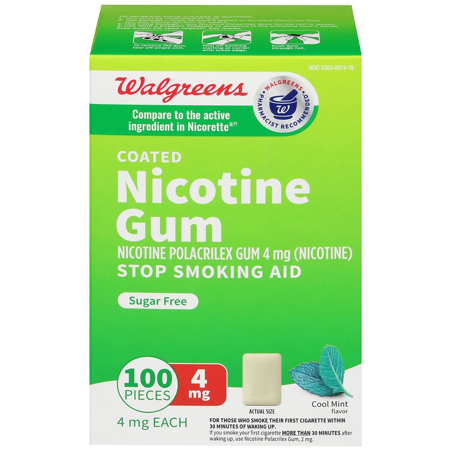 Walgreens Coated Nicotine Gum, Sugar Free, 4mg Mint