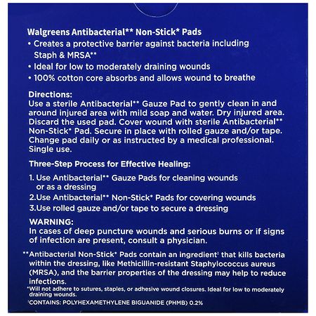 Walgreens Antibacterial Non-Stick Pads 3 in x 4 in