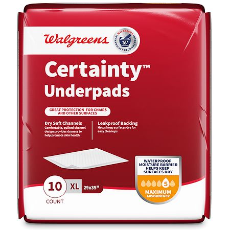 Walgreens Certainty Underpads for Incontinence, Day & Night Protection, Maximum Absorbency Extra Large