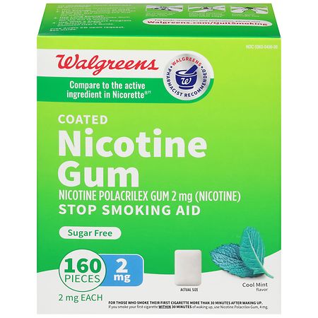 Walgreens Nicotine Polacrilex Coated Gum 2 mg, Stop Smoking Aid Mint
