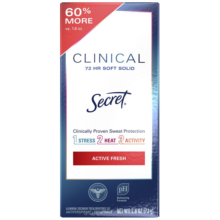 Photo 1 of Secret Antiperspirant Clinical Strength Deodorant for Women, Soft Solid, Active Fresh, 2.6 oz