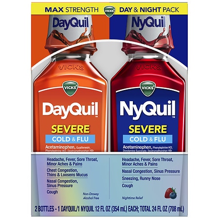Vicks Dayquil Nyquil Severe Cold, Flu and Congestion Medicine Berry