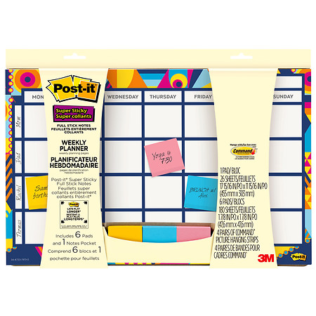 Post-it Weekly Planner Pages plus Super Sticky Adhesive Notes Assorted