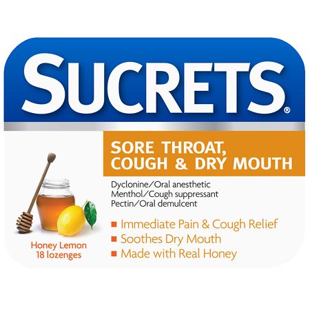 Sucrets Sore Throat, Cough & Dry Mouth Lozenges Honey Lemon