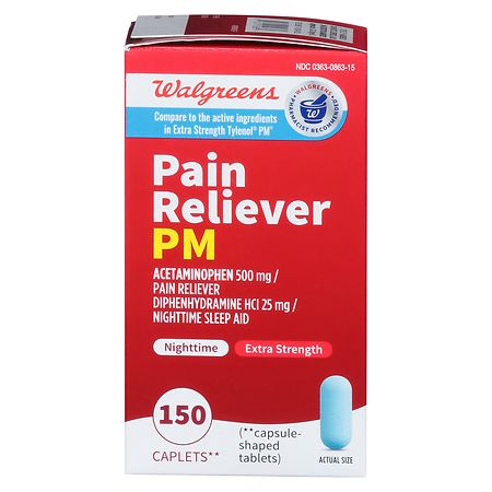 Walgreens Pain Reliever Extra Strength PM Caplets - 150 count