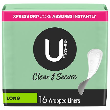 U by Kotex Clean & Secure Wrapped Panty Liners Unscented, Long Length