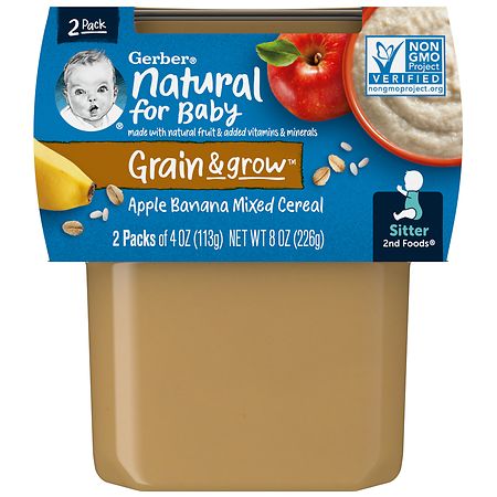 (Pack of 2) Gerber 2nd Foods Apple Banana with Mixed Cereal Baby Food, 4 oz Tubs. EXP- AUG312024