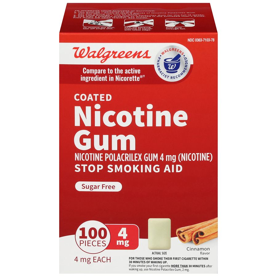 Walgreens Coated Nicotine Gum, Polacrilex, Sugar Free, 4mg Cinnamon