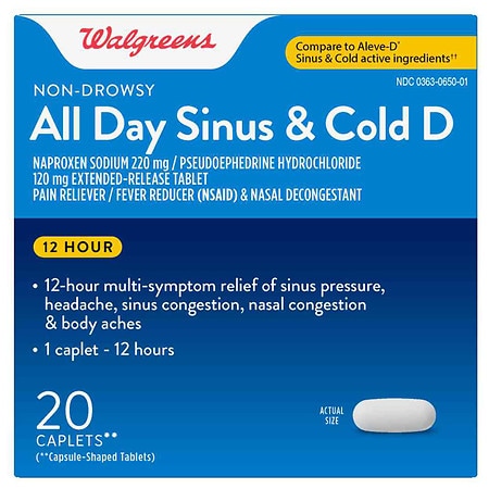 Walgreens Non-Drowsy All Day Sinus & Cold D, Naproxen, Pseudoephedrine Hydrochloride