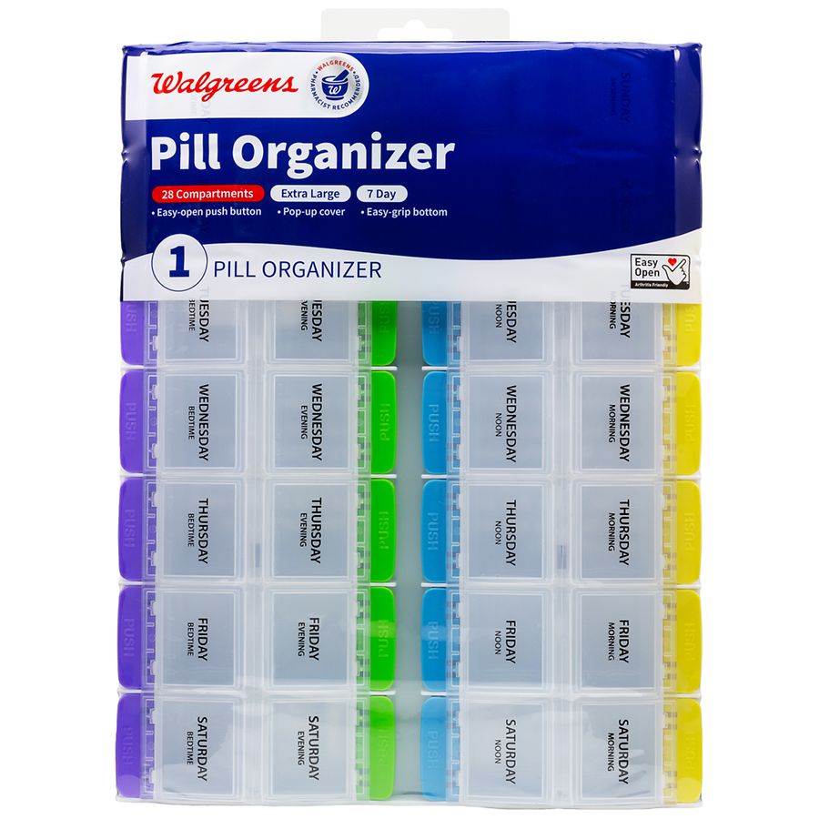 Weekly Pill Box, Plastic Medication Box, 28 Compartments Pill