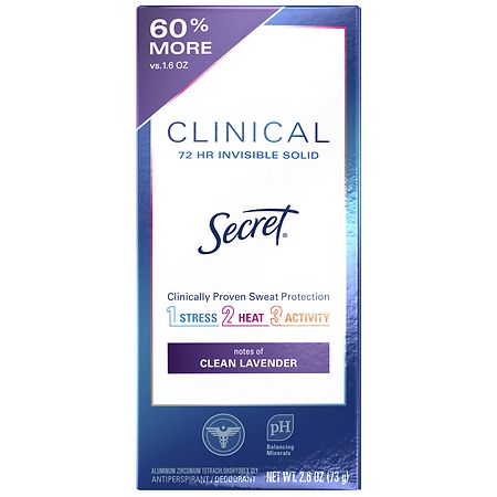 Secret Clinical Strength Invisible Solid Antiperspirant and Deodorant Clean Lavender