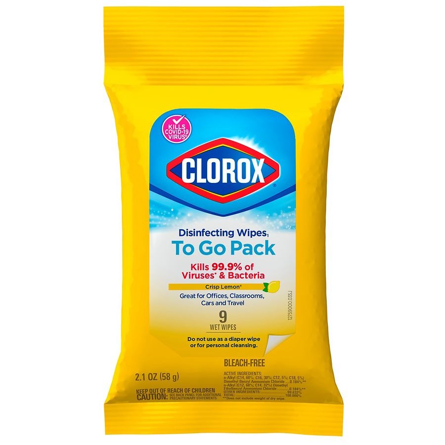 Clorox Disinfecting Wipes On The Go, Bleach Free Travel Wipes Crisp Lemon, Citrus Blend