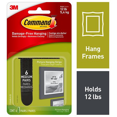 Black 3M Command Picture Hanging Strips Small Medium Large Value Pack  Command strips and Command hook