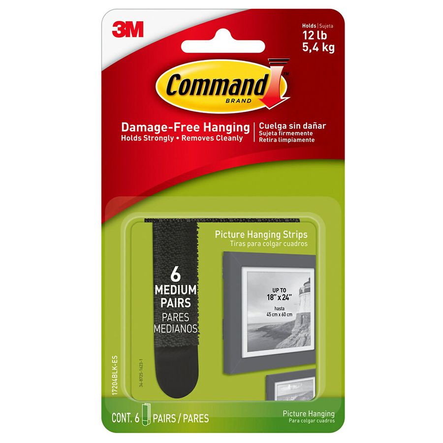 Command Large Adhesive Picture Hanging Strips, Black, 16-lbs, 4-pk
