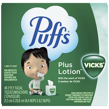 Puffs Plus Lotion Facial Tissues, Vicks, 2 Ply - 48 tissues