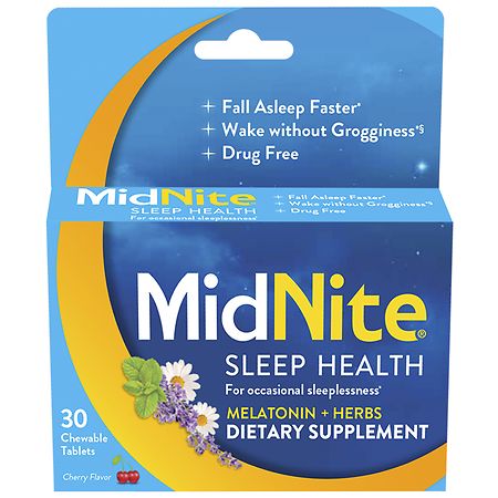 Midnite Drug-Free Sleep Aid Supplement, 1.5mg Melatonin + Herbs Cherry