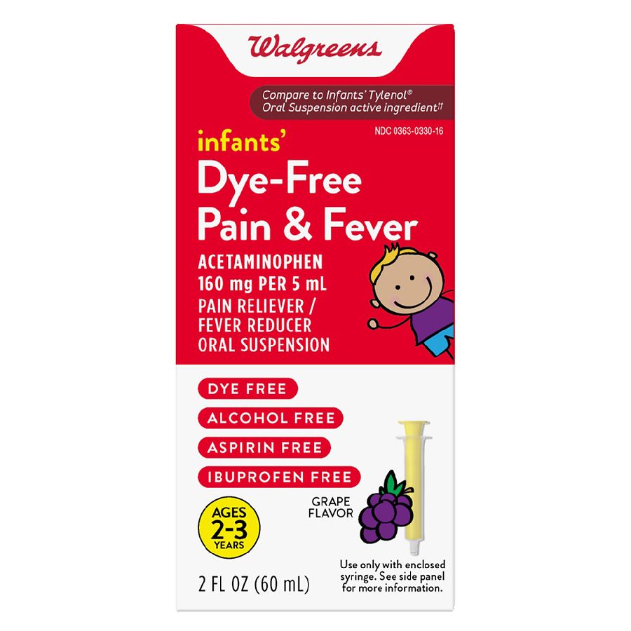 Walgreens Infants' Pain & Fever, Acetaminophen 160 mg per 5 mL, Dye-Free Grape