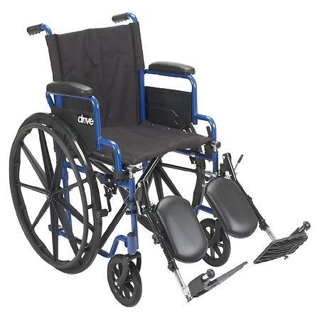 Drive Medical Blue Streak Wheelchair with Flip Back Desk Arms, Elevating Leg Rests 20" Seat Blue