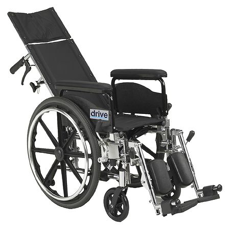 Drive Medical Viper Plus GT Full Reclining Wheelchair, Detachable Full Arms 18" Seat Black