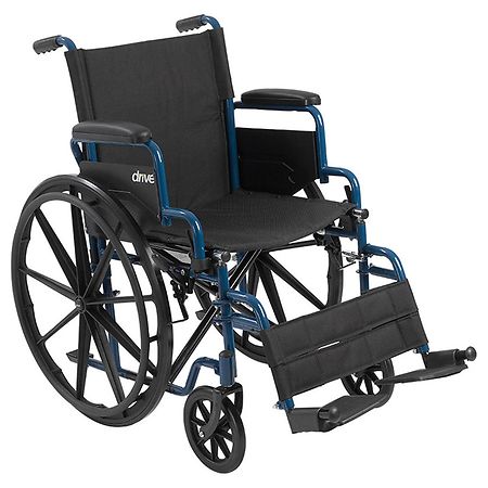 Drive Medical Blue Streak Wheelchair with Flip Back Desk Arms and Swing Away Footrest 16" Seat Blue