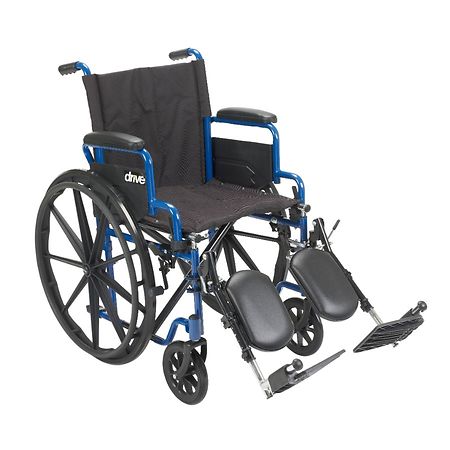 Drive Medical Blue Streak Wheelchair with Flip Back Desk Arms and Elevating Leg Rests 18 Inch Seat Blue