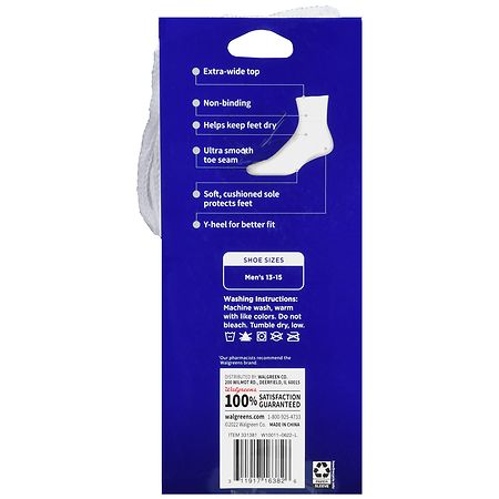 Walgreens Diabetic Crew Socks XL (Men's 13-15) White