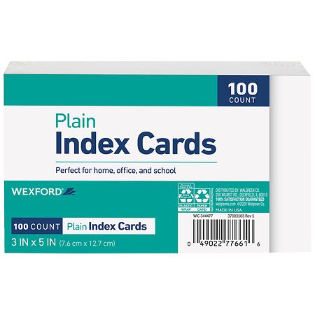 Wexford Plain Index Cards 3 x 5 Inch White