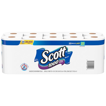 Scott 1000 Toilet Paper, Regular Rolls, 1-Ply