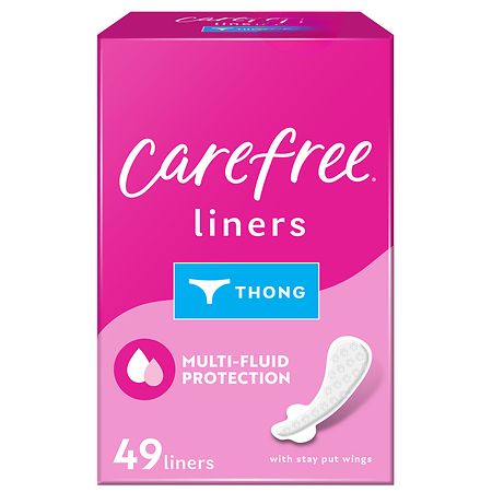 Carefree Thong Panty Liners, Unwrapped Unscented, Thong (49 ct)