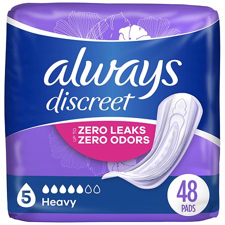 Always Discreet Adult Incontinence Pads for Women, Regular Length 5 Heavy