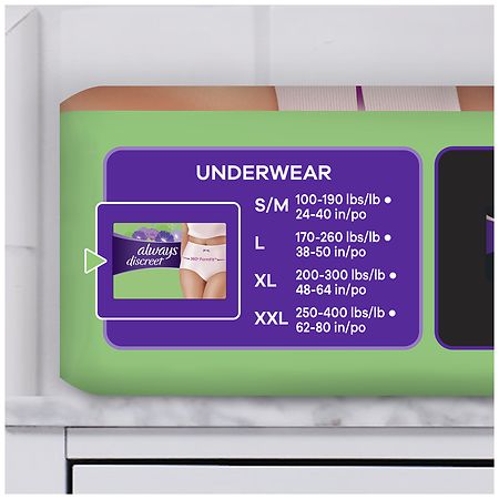 Always Discreet Adult Incontinence Underwear for Women and Postpartum  Underwear, L, Up to 100% Bladder Leak Protection,, 17CT