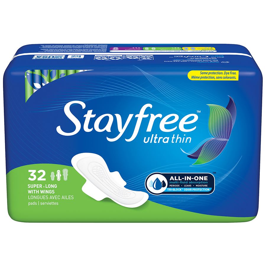 Stayfree Ultra Thin Long Pads with Wings Unscented, Super