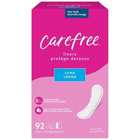 Carefree Body Shape Panty Liners, Unwrapped Unscented, Long (92 ct)