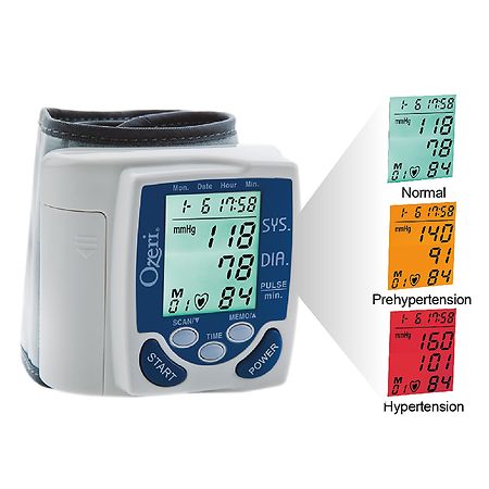Ozeri BP2M Wrist Blood Pressure Monitor with Hypertension Color Alert Technology White