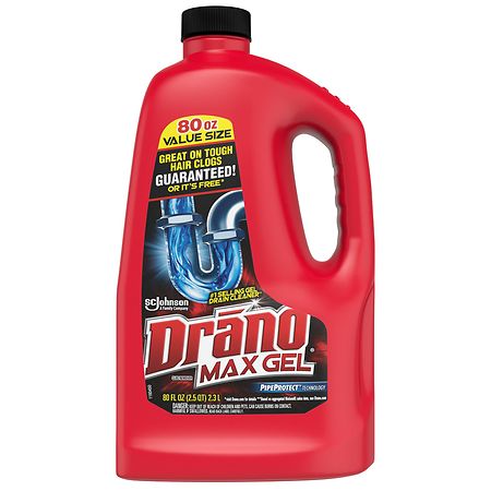 Drano Max Gel Drain Clog Remover and Cleaner for Shower or Sink Drains,  Unclogs and Removes Hair, Soap Scum and Blockages, 80 Oz