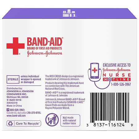 Band-Aid Brand Cushion Care Non-Stick Gauze Pads, Individually-Wrapped,  Small, 2 in x 2 in, 10 ct 2x2 Inch (Pack of 10)