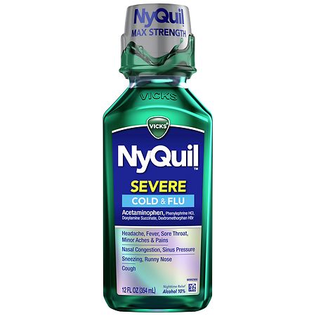 Vicks Nyquil Severe Cold and Flu Relief Liquid Medicine, Maximum Strength, Nighttime Relief Original