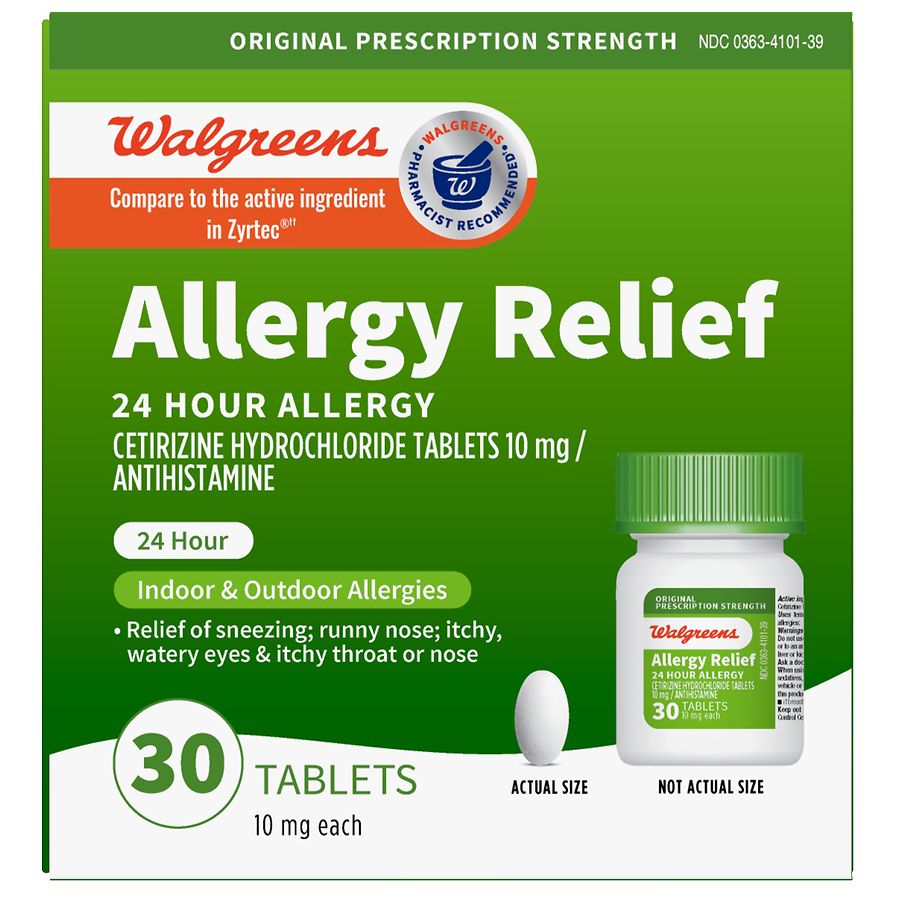 Walgreens Allergy Relief Cetirizine Hydrochloride Tablets, 20 mg