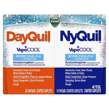 Vicks Dayquil Nyquil VapoCool Severe Cold & Flu + Congestion Over-the-Counter Medicine Co-Pack